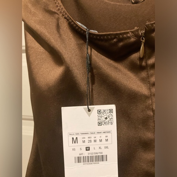ZARA NWT SATIN EFFECT SLIPDRESS BROWN - Picture 6 of 6